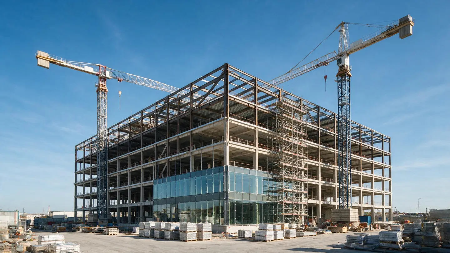 Chantier de construction : grues et fondations