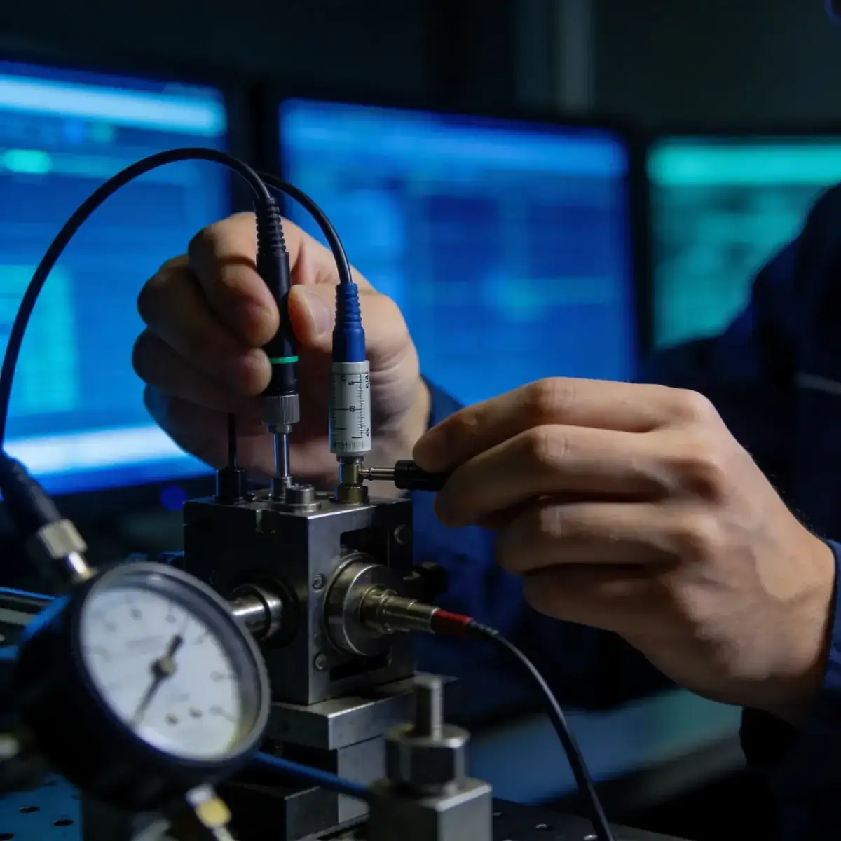 Banc d’essais industriel avec capteurs et sondes de mesure