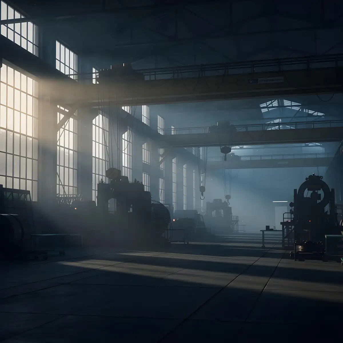 Atelier de maintenance industrielle au petit matin